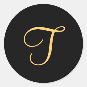 モノグラムT、金ゴールドカラーイニシャルT、ブラック、 ラウンドシール