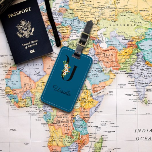 モノグラムUコバルトウォーターカラーフラワーラゲッジタグ ラゲッジタグ