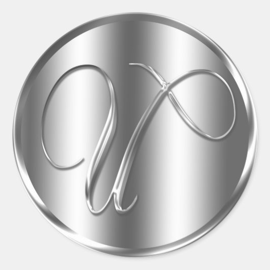 モノグラムUシルバーカラー結婚式招待状ホリデイ ラウンドシール (正面)