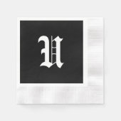 モノグラムU、古い英語フォント、 縁ありカクテルナプキン (正面)