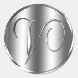 モノグラムVシルバーカラー結婚式招待状ホリデイ ラウンドシール