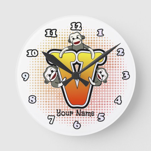 モノグラムVソックモンキークロック ラウンド壁時計 (正面)