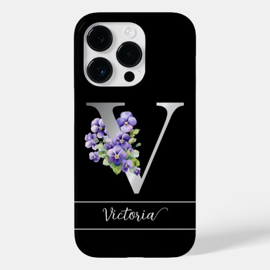 モノグラムV銀名前をカスタムするブルーバイオリーブブラック Case-Mate iPhoneケース (裏面)