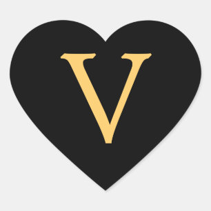 モノグラムV、金ゴールドカラーイニシャルV、ブラック、 ハートシール