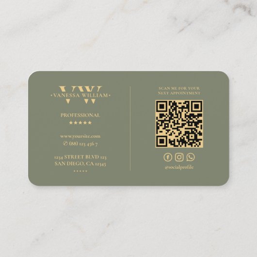 モノグラムV Wロゴエレガントサーモダンジグリーン 名刺 (裏面)