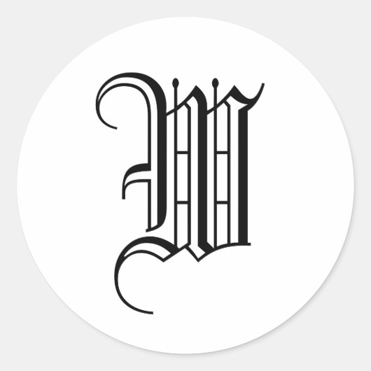 モノグラムWステッカー白黒オールド英語 ラウンドシール (正面)