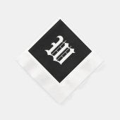 モノグラムW、古い英語フォント、 縁ありカクテルナプキン (角)