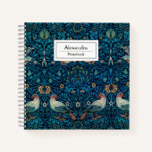 モノグラムWilliam Morrisアートパターンl Birds Navy ノートブック (正面)
