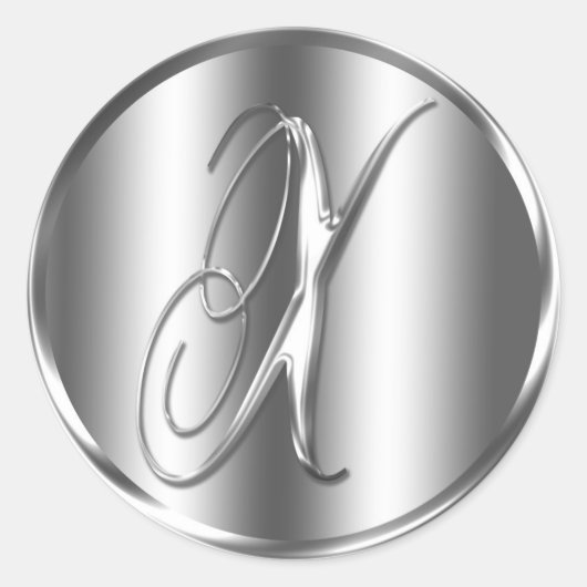 モノグラムXシルバーカラー結婚式招待状ホリデー ラウンドシール (正面)