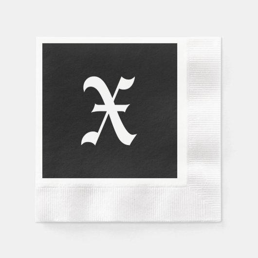 モノグラムX、古い英語フォント、 縁ありカクテルナプキン (正面)