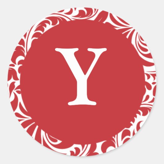 モノグラムY赤白カスタムウェディングモノグラムインヴィ ラウンドシール (正面)