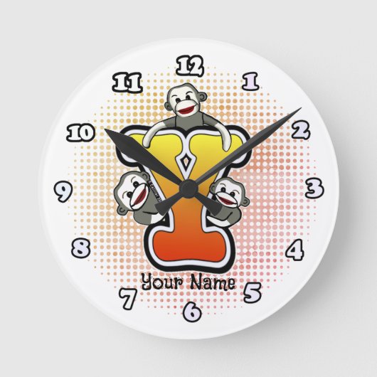 モノグラムY靴下モンキークロック ラウンド壁時計 (正面)