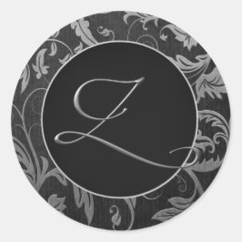 モノグラムZシルバーとブラックダマスクのウェディングシール ラウンドシール