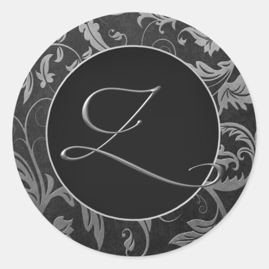 モノグラムZシルバーとブラックダマスクのウェディングシール ラウンドシール (正面)