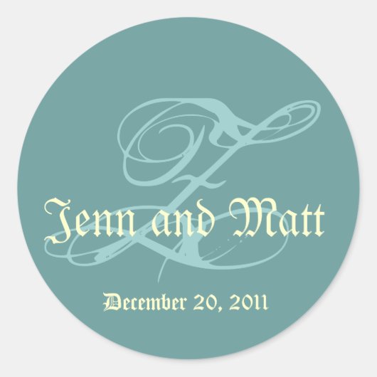 モノグラムZ結婚氏名日付ブルークリームシール ラウンドシール (正面)