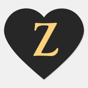 モノグラムZ、金ゴールドカラーイニシャルZオン黒 ハートシール