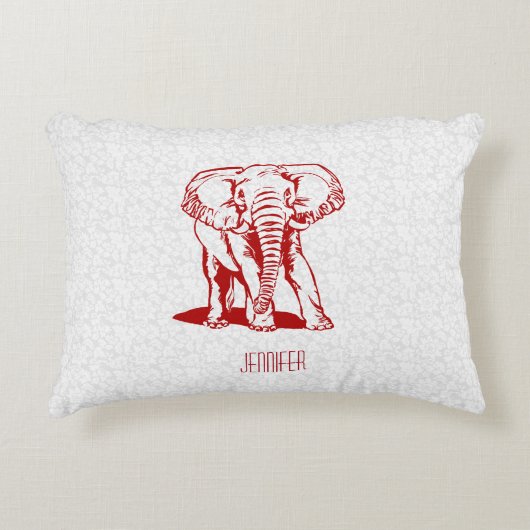 モノグラメドかわいいダークレッドエレファントラインスケッチ アクセントクッション (正面)