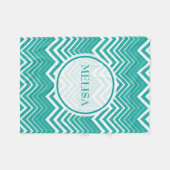 モノグラメド孔雀と白いジグザグシェブロン フリースブランケット (正面(横))