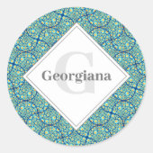 モノグラメド星空の夜の海のドードルアートデコ ラウンドシール (正面)