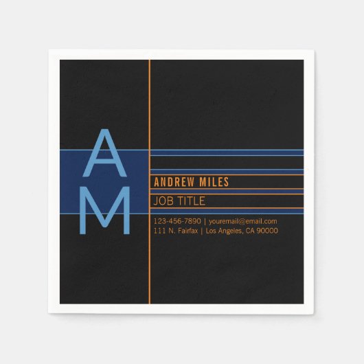 モノグラモダンムおよび編集可能なシェイプとカラー スタンダードカクテルナプキン (正面)