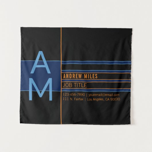 モノグラモダンムおよび編集可能なシェイプとカラー タペストリー (正面(横))