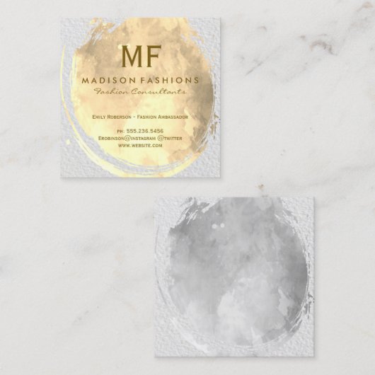 モノグラモダンムでブラッシングしたテクスチャ水カラー スクエア名刺 (正面/裏面)