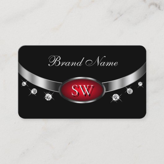 モノグラモダンムとダイヤモンドを使用した黒い赤い銀 名刺 (正面)