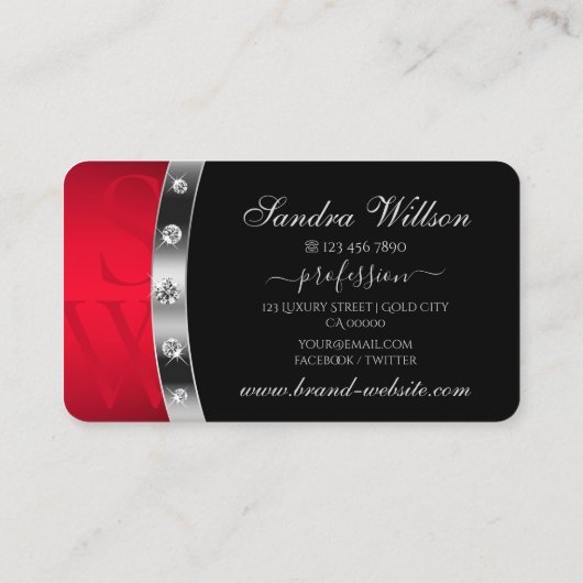 モノグラモダンムとダイヤモンドを使用した黒い赤い銀 名刺 (裏面)