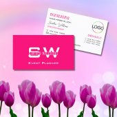 モノグラモダンムとロゴ付きプレーンピンクの白 名刺