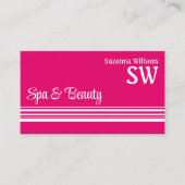 モノグラモダンムと写ストライプ真を持つピンクの白い 名刺 (正面)