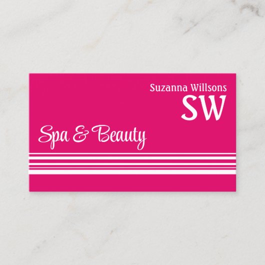 モノグラモダンムと写ストライプ真を持つピンクの白い 名刺 (正面)