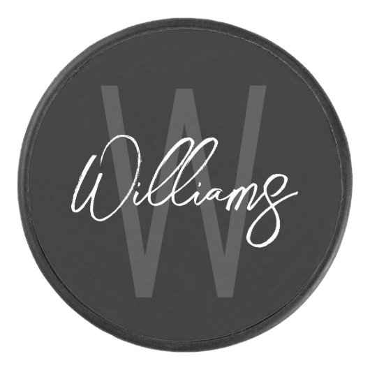 モノグラモダンムと名前のスクリプパーソナライズされたト アイスホッケーパック (正面)