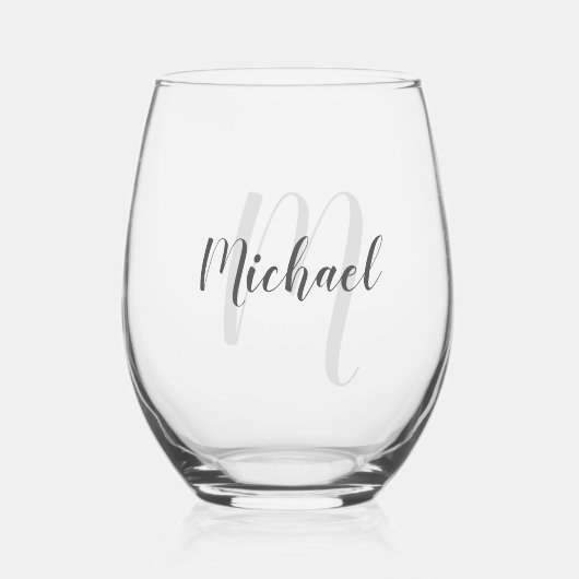 モノグラモダンムと名前のスクリプパーソナライズされたト ステムなしワイングラス (正面)
