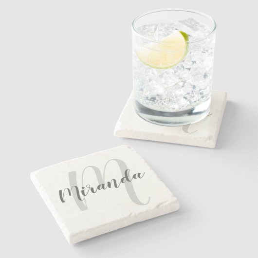 モノグラモダンムと名前のスクリプパーソナライズされたト ストーンコースター (横)