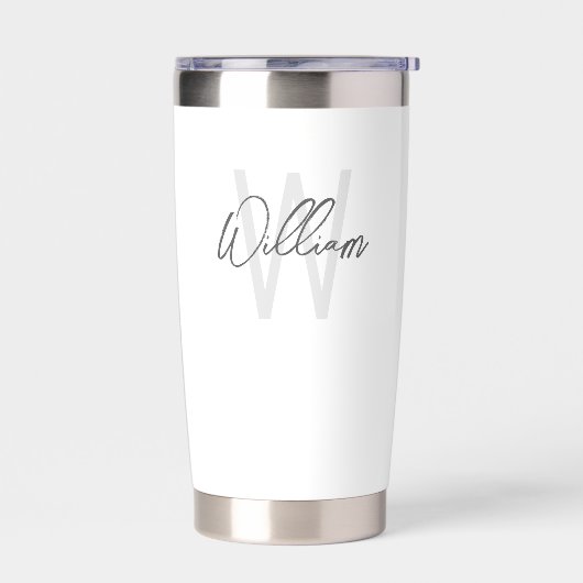 モノグラモダンムと名前のスクリプパーソナライズされたト 保温保冷タンブラー (左面)