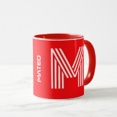 モノグラモダンムと名前 | 赤セラミッユニーククコーヒー マグカップ (正面右)