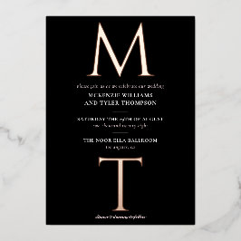 モノグラモダンムはっきりしたイニシャルバラ金ゴールド 箔招待状