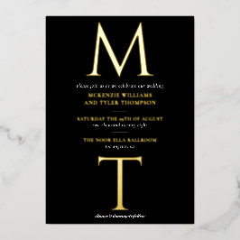 モノグラモダンムはっきりしたイニシャルブラック&金ゴールド 箔招待状