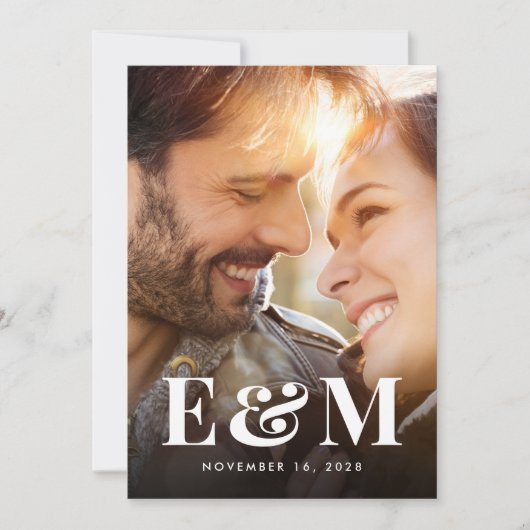 モノグラモダンムはっきりしたイニシャル写真ほこりっぽい青 セーブザデート (正面)