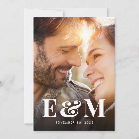 モノグラモダンムはっきりしたイニシャル写真ほこりっぽい青 セーブザデート (正面)