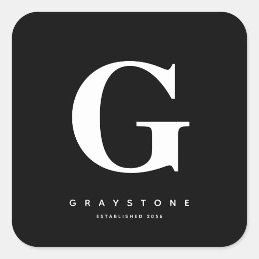 モノグラモダンムはっきりしたイニシャル名ブラック&ホワイト スクエアシール (正面)