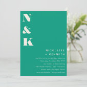 モノグラモダンムはっきりしたエメラルドグリーン結婚シック 招待状 (スタンド正面)