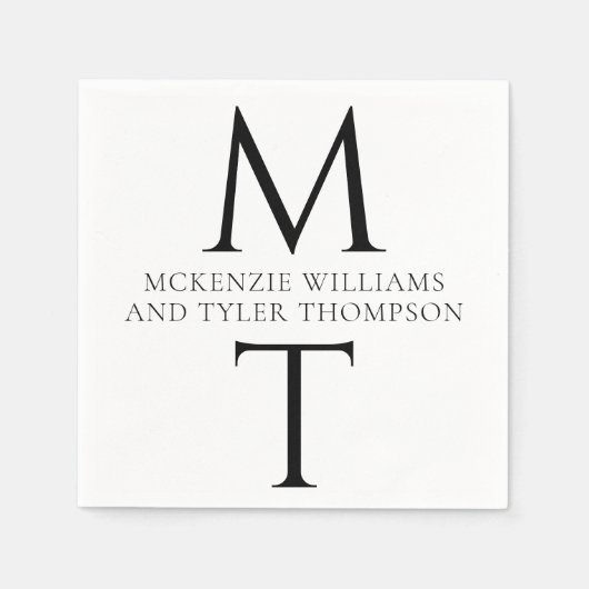 モノグラモダンムはっきりしたブラックイニシャル スタンダードカクテルナプキン (正面)