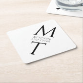 モノグラモダンムはっきりしたブラックイニシャル ペーパーコースター (アングル)
