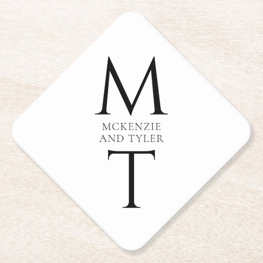 モノグラモダンムはっきりしたブラックイニシャル ペーパーコースター (正面)