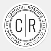 モノグラモダンムイニシャル白差出人住所 ラウンドシール (正面)