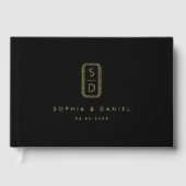 モノグラモダンムイニシャル結婚の黒いホイル実在ー ゲストブック (正面)