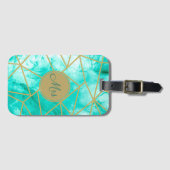 モノグラモダンムエレガントアクアブルーウォーター金ゴールド ラゲッジタグ (正面横)