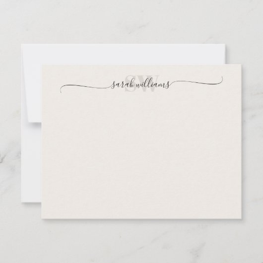 モノグラモダンムエレガントシックなスクリプト名 ノートカード (正面)