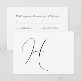 モノグラモダンムエレガントブラック&ホワイト結婚ズ 出欠カード